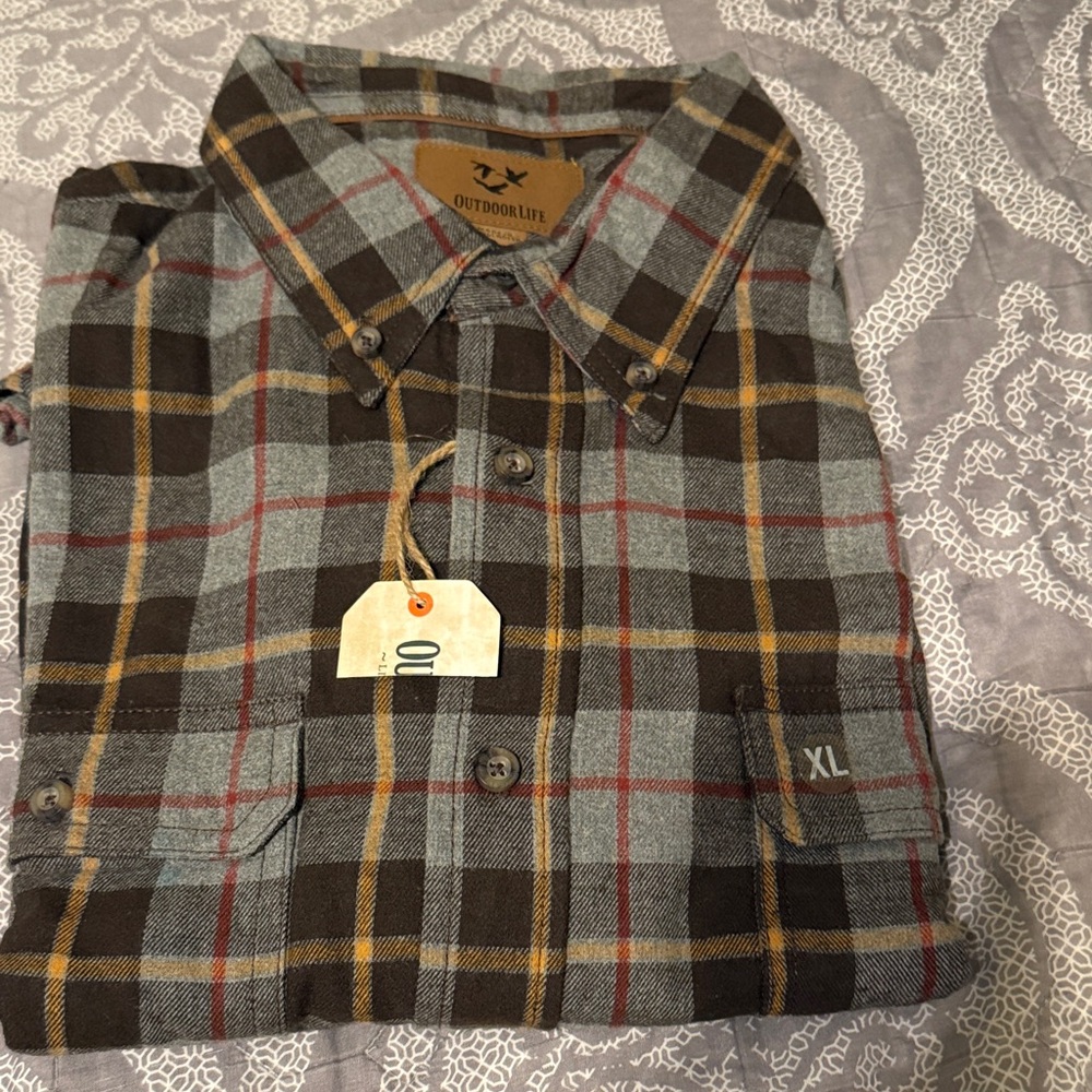 Outdoor Life Men's Checkered Shirt - Brown, Gray, and Yellow
